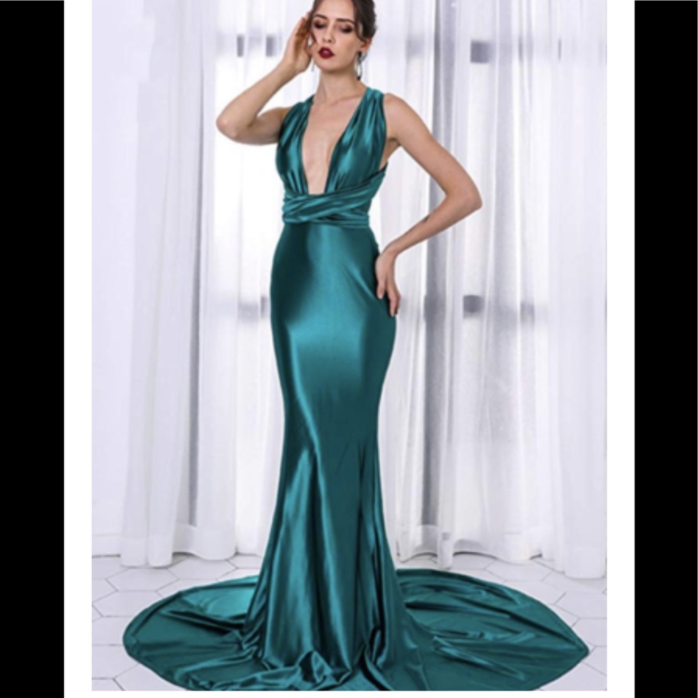 Lilac Shade Emerald Green Multi-Way MaxiMermaid Prom Formal Gown Dress | S | NIP - Picture 3 of 4